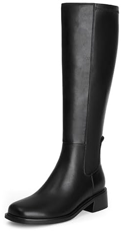 QIY Knee High Boots for Women Low Heel Flat Tall Boots, Black, 6