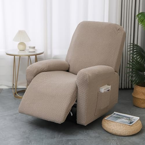 Kuabiz 4-Teilig Komplette Sesselbezug Sesselschoner für Relaxsessel,Einfarbig Samt Stretchhusse,Stretch Sessel Überzug mit Taschen,Sessel Bezug,Sofabezug