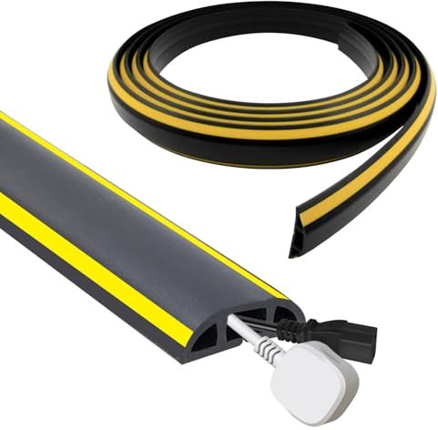 400 cm PVC Souple Goulotte Passe Cable Sol, Gaine Protege Cache Cable Electrique Noir et Jaune, Conduit Passage Plancher Facile à Couper et à Installer, pour Bureau, Atelier, Entrepôt, Concert, Etc