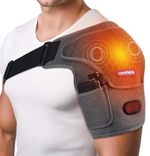 comfheat Schulter Massagegerät mit 3 Wärme & Vibration,Schulterwärmer | Schultermassage Gerät Mit Wärme für Zuhause & Büro,Kabellose Schulterbandage,Verstellbare Linke/Rechte Schulter,5000mAh Akku