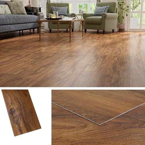 Livelynine Dicke PVC Bodenbelag Selbstklebend Holzoptik Eiche Dunkel 90x15CM Vinylboden Selbstklebend Badezimmer Holz Laminatboden Eiche Dunkel für Küche Schlafzimmer Wohnzimmer Bodenfliesen, 18 Stück