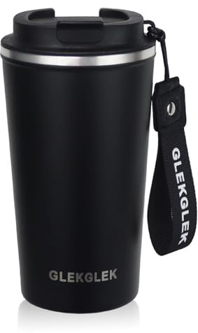 GLEKGLEK Tazza da Caffè Isolata con Coperchio 500ml in Acciaio Inox Antigoccia Tazza da Viaggio Portatile per Casa Ufficio Lavoro