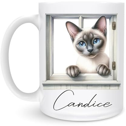 Drinking Cup Siamese Cat White Mug with Handle Funny Ceramics Coffee Cup Modern Jumbo Mug for Water Beer 330Ml