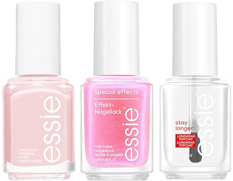 Essie Glazed Doughnut Kit: Mademoiselle Baby Pink Colour, High Shine & Coverage Nail Polish + Nail Art Studio Astral Aura Special Effects Pixel Pearl Nail Polish + Care Stay Longer Topcoat
