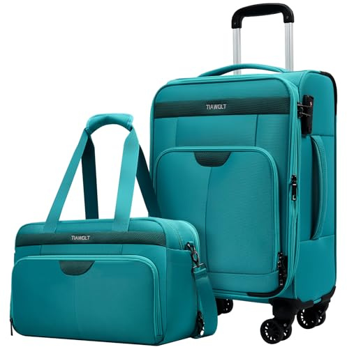 TIAWOLT Carry On Luggage 22x14x9 Airline Approved with Wheels,2-piece Luggage Set,Softside Expandable Luggage Suitcase with TSA Lock&Carry-on UnderSeat travel Duffle Bag,Weekender Bag-Green