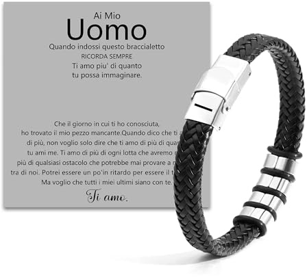 SAMINO Cuoio Nero 26 Bracciale Iniziale Per Il Mio Uomo Acciaio Inossidabile A-Z Lettera Charm Bracciale Intrecciato Per I Regali A Lui