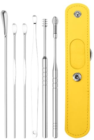 Ohrenreiniger – 6-in-1--Ohrreiniger-Set, bequem zu verwendendes Ohrenreinigungs-Werkzeugset | Ohrenkürette Ohrenschmalz-Entferner-Werkzeug mit PU-Aufbewahrungstasche, Salbei-Ohrenschmalz-Reinige