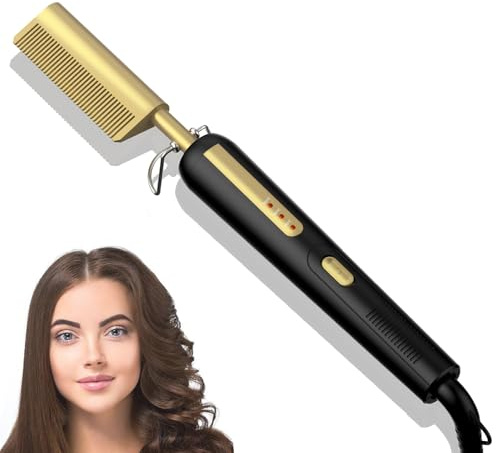 Hot Comb for Wigs, African Hair, Beard,160/180/200℃ Temperatures Adjustable Straightening Comb, Portable Hair Straightener Brush