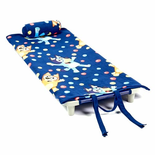 ROLLEE POLLEE Tapete suave para siesta enrollable con almohada, cómodo saco de dormir para niños, correa elástica para cuna, azul, azul y azul hurra, juego de manta de forro polar