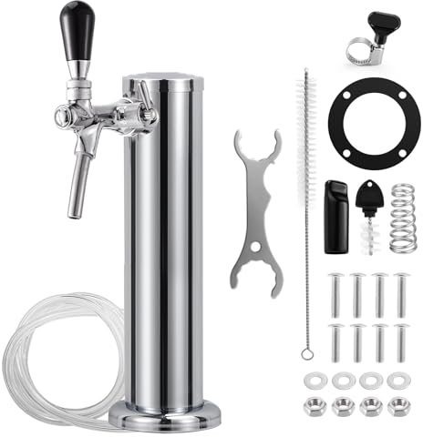 Adjustable Single Tap Tower Kegerator Tower, Draft Beer Tower Keg Tower with Kegerator Parts, Stainless Steel Core Pre-assembled Beer Line Beer Tower Dispenser for Homebrew