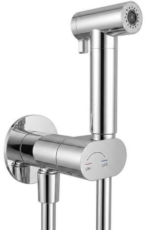 Idroscopino Per WC E Bidet In Ottone Cromato Dal Design Tondo Completo Di Doccetta Doppia Funzione, Miscelatore Con Corpo A Incasso E Flessibile Da 120 Cm