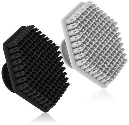 Oruola 2-Piece Silicone Face Scrubber Set - Antimicrobial, Eco-Friendly Face Wash Brushes for Sensitive, Delicate, Dry Skin - Hexagon Design in Black & Grey