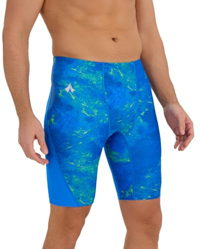 SURFEASY Herren Jammers Lang Badehose Schnelltrocknend Training Fitness Schwimmhose (Blau/Textur, L)