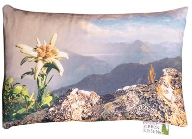 Generisch Zirbenkissen mit Fotodruck: Berglandschaft mit Edelweiß, 30x20cm