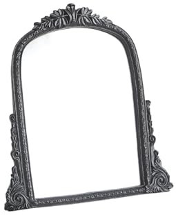 Vintage Schwarzer Schminkspiegel, Antiker Bogen Tischspiegel mit geschnitztem Harzrahmen, kleiner Standspiegel für Schlafzimmer, Wohnzimmer, Tischplatte (33,5 cm x 32,5 cm)