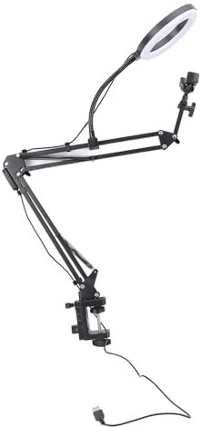 Ring Light with Overhead Phone Mount, LED Desk Ring Light with Clamp, LED Selfie Light with Stand and Phone Holder, Desk Light for Video Recording, Zoom Meeting, Live Streaming