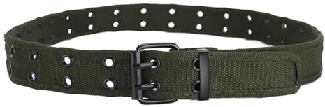 S-MAN Cinturón de lona unisex casual con doble agujero de 3,8 cm de ancho, con hebilla de doble pin, para hombres y mujeres, color verde militar
