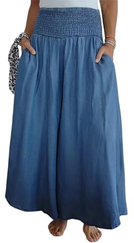 Heritage Lyonnais Pantalon Large Taille Haute Ultra Confortable d'été léger pour Femme - Taille Haute et Large - Confortable, Respirant et avec Poches - Pantalon de Plage et de Loisirs