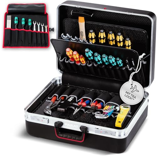 PARAT CLASSIC KingSize TSA LOCK™ | Werkzeugkoffer leer mit 50 Einsteckfächern | Inkl. BASIC Roll-Up Case 8 | Werkzeugkiste mit 36 L Volumen & Bodenschale 88 mm | Aluminium Koffer mit Doppelrahmen