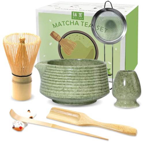 JBER Matcha Set, Bambus Matcha Besen Set 7 Teiliges für Matcha Anfänger