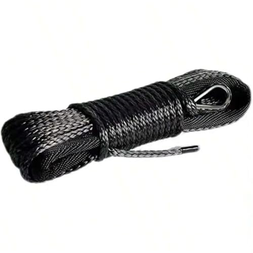 IRGVJIFR Fune di Traino Cavo di Traino Nero da 15 m, 6 mm, in UHMWPE for Camion e Barche, Ricambio di Emergenza, 7700 libbre, Accessori for Esterni for Auto da Strada, Cavo for verricello Sintetico