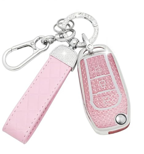 SparkleJoy Autoschlüssel Hülle mit Schlüsselanhänger Kompatibel mit Ford Fiesta Focus Puma Mondeo Ecosport Explorer Kuga Ka Tourneo Connect Ranger F150 Schlüssel，TPU Schutzhülle Cover - Flip Key