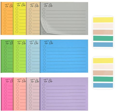 504 Blätter To Do Liste Selbstklebend 10 x 7cm Haftnotizen Klebezettel | Liniert Notizzettel Klebend Bunt Linierte Haftnotizblock 12 Farben Sticky Notes Notizblock für Schule Büro Zuhause