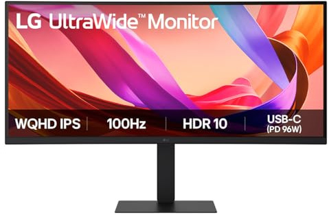 LG UltraWide Monitor 34U650A-B, Curved UWQHD 1440p IPS, 34 inch, 100Hz, 5ms GtG, HDR10, Speakers, HDMI, DP, USB-C (96W PD), Black