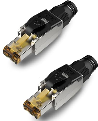 Lumitrex 2 Unidad CAT 8 Conector RJ45 sin Herramientas Cable Red Ethernet Rígido Apantallado Enchufe 40 Gbps 2000 MHz Conectores CAT 8, Prise RJ45 Compatible con CAT 7 6 con Carcasa Metálica