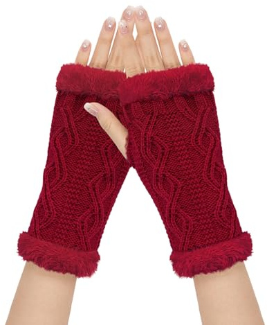 YAMEIZE Y2K Fingerless Knitted Gloves for Women Girls Stretchy Crochet Winter Warm Hand Warmers Thermal Gloves Work Outdoor