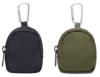 OYUUJII Coin Purse Men,2 Pcs Coin Purse with Zipper and Carabiner Round Coins Bag Hanging Portable Mens Coins Wallet Purse Pouch for Men Boys
