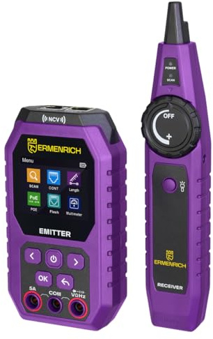 Ermenrich Ping SM75 Tester Cavi di Rete con Test PoE NCV Lunghezza CAT5/6 | Tester Multifunzionale Ricaricabile con Multimetro Voltmetro Ohmmetro Amperometro Porto RJ45 STP/UTP e Doppini Intrecciati