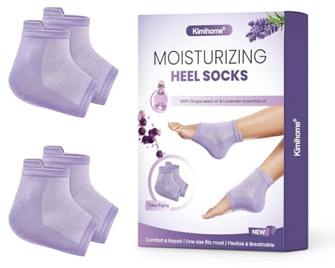 Kimihome - Calcetines hidratantes para talones con aceite de semilla de uva y lavanda - Calcetines de gel para dormir para reparación nocturna de pies agrietados - 2 pares, Lilac Serenity