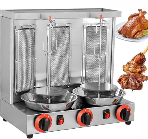 AityBuy Commercial Meat Rotisserie,Electric Vertical Kebab Grill,Countertop Gas Grill Machine,Automatic Rotating Skewers Machine,Indoor Kebab Machine Silver-TripleKnob