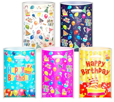 50 Stück Geschenktüten Kindergeburtstag, Mitgebsel Tüten Kindergeburtstag, Geburtstagstüten Kinder, Mini Candy Tüten für Mädchen Jungen Kinder Geburtstag Party (5 Stile)