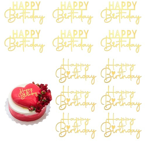 Ptwola 12 Stück Happy Birthday Cake Topper Acryl Tortenaufleger Gold | Cakes Toppers, Happy Birthday Tortendeko, Geburtstag Kuchen Deko, Geburtstagstorte Deko, für Geburtstagsparty