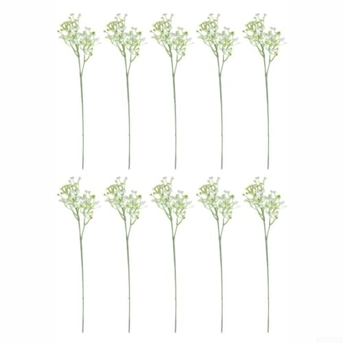 Helilyco Simulation Babyatem Brautstrauß, 60 cm lang, künstliche Hochzeitsblumen, weiße Kunststoff-Dekoration für Zeremonie und Empfang, 10 Stück