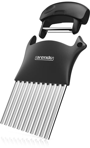 Arendo - Edelstahl Wellenschneider mit Kartoffelschäler – Kartoffelschneider mit Schäler – Riffelmesser für schöne Schnittmuster