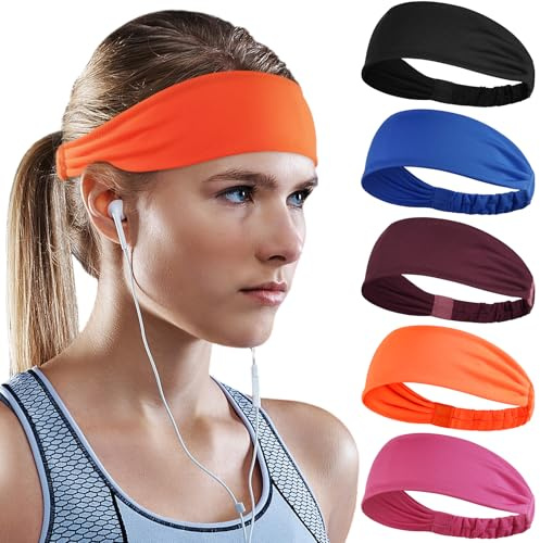 Beister 5 Stück Sport Stirnbänder Schweißband rutschfest Damen Herren | Weiches Dehnbares Material, Rutschfest, Nahtlos, Helmkompatibel. Für Laufen, Yoga, Radfahren, Basketball & Fitness.
