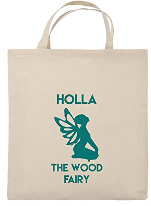 Comedy Bags - Holla The Wood Fairy - Jutebeutel - Kurze Henkel - 38x42cm - Farbe: Natural/Türkis