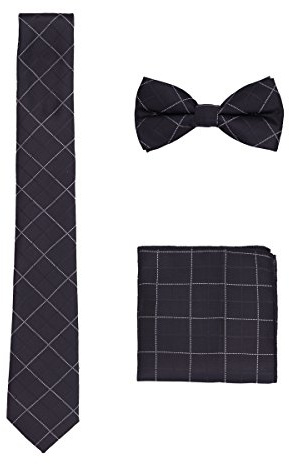 WANYING Herren Klassische 6 * 12cm Fliegen Schleife & 6cm Schmale Krawatte & 22 * 22 cm Einstecktuch 3 in 1 Sets