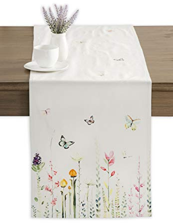 Maison d'Hermine Tischläufer 100 % Baumwolle Einlagig (50 cm x 150 cm) | 150 cm lang für Zuhause Küche Esszimmer Party Hochzeit Brautparty Heim Frühjahr Sommer - Botanical Fresh