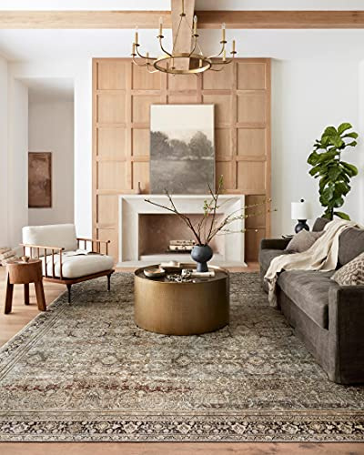 Loloi Layla Collection LAY-03 Olive/Charcoal 9'-0 x 12'-0 .13 Thick Area Rug, Soft, Durable, Vintage Inspired, Distressed, Low Pile, Non-Shedding, Easy Clean, Printed, Living Room Rug