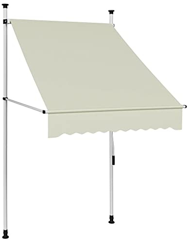 Auvent rétractable à la main, store à pince, store de balcon, protection solaire, terrasse, extérieur, auvent de terrasse, hauteur réglable, 100 cm, crème
