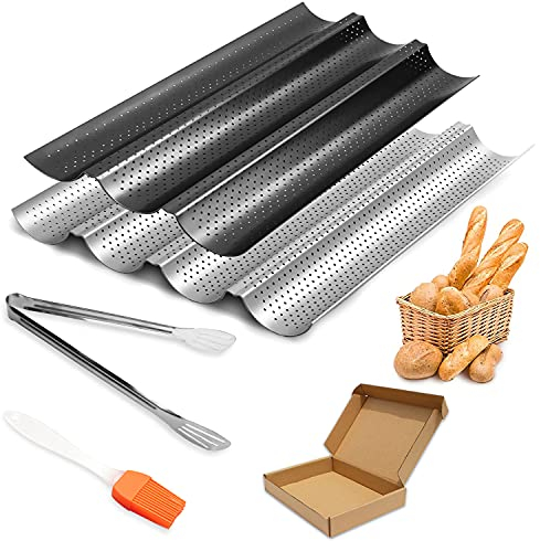 YYUWEI Baguette Backform Baguetteblech Antihaft für 3 or 4 Baguettes mit Antihaftbeschichtung,Baguette Backblech, Baguetteform mit