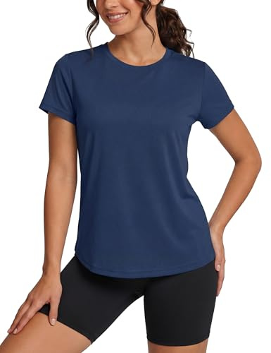 TACVASEN Gym Tshirt Women Ladies UV Protection Sports Shirt Short Sleeve Hiking Tops Outdoor Walking T Shirts (M, Navy)