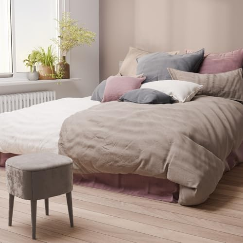 Pure Label Halbleinen Bettwäsche 135x200 cm mit Kissenbezug 40x80 cm in Taupe - Bügelfreie Bettwäsche Sets 135 x 200 aus belgischem Leinen und feinster Baumwolle
