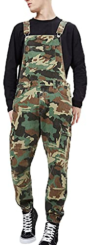 TrusMe Herren-Latzhose, Arbeitsoverall, Latzhose, Used-Look, Denim, Camouflage, Camouflage, 3XL