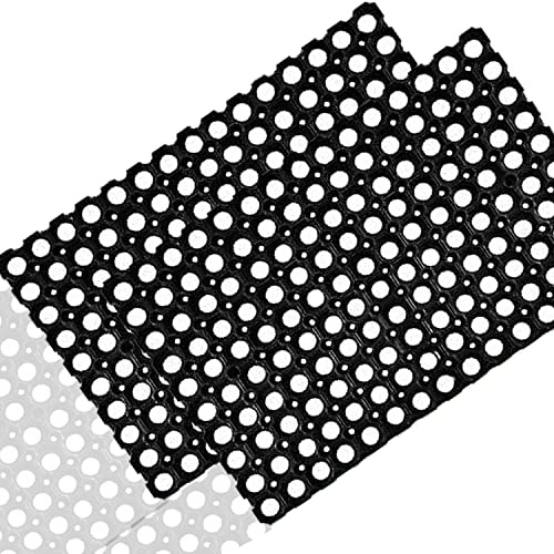 JKZ RUG AND DOORMATS Pack of 2 Door Mat Outdoor Heavy Duty Rubber Ring Holo Mat Safety Mats Non Slip Home & Garden Outside Front door Mat (40 x 60 cm)