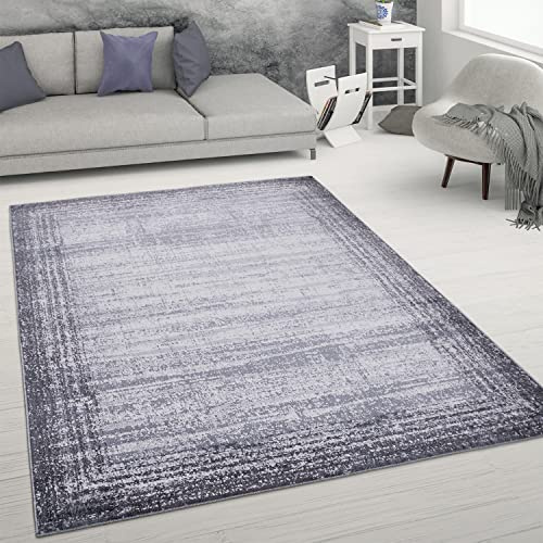 Paco Home Teppich Wohnzimmer Kurzflor Abstrakter Used-Look Vintage Stil Modern, Grösse:160x220 cm, Farbe:Grau